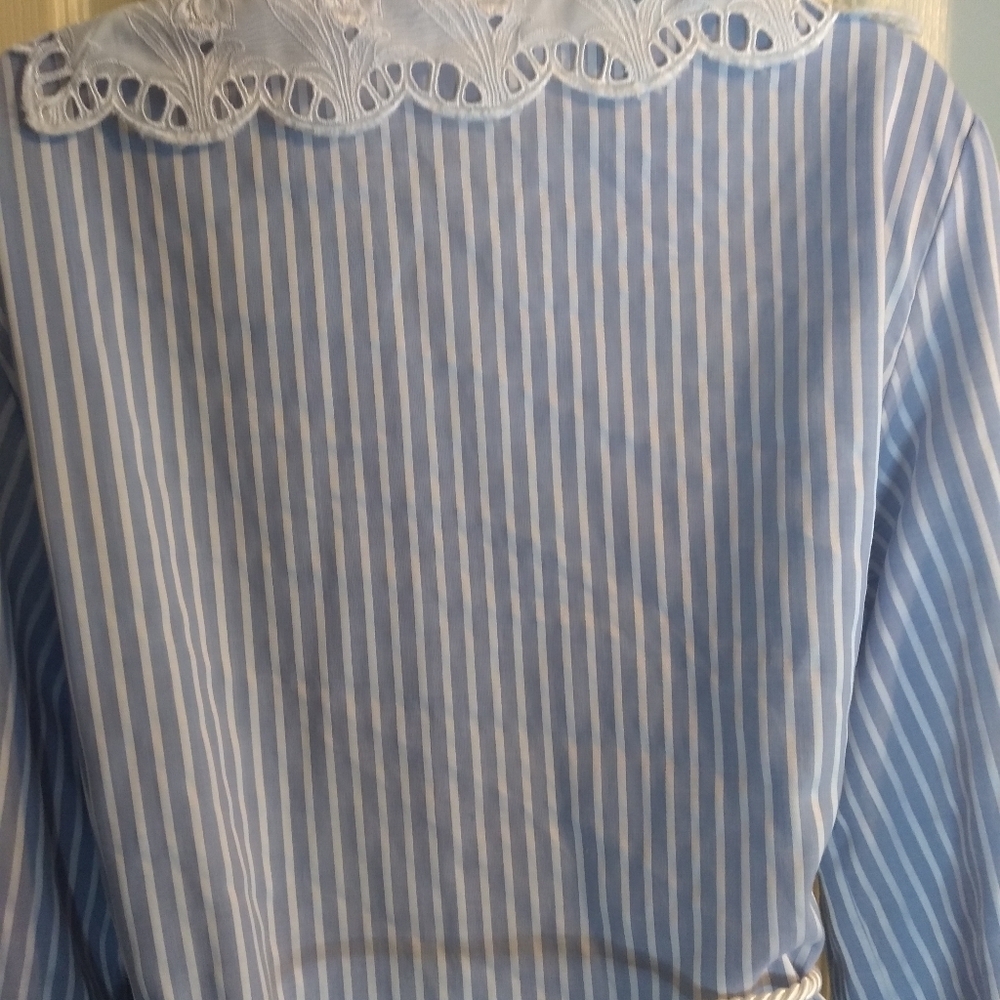 Alice Maloof robe Blue White Stripes Rope belt Sz L - Picture 3 of 11